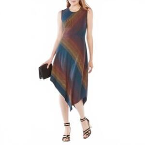 BCBG Autumn Dress Asymmetrical Geometric design sleeveless fit flare